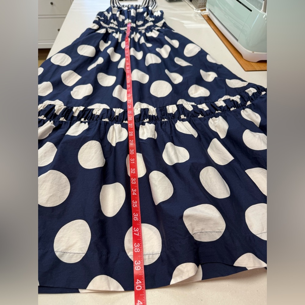 Anthropologie The Somerset Maxi Dress Poplin Tiered Cotton Navy Dot - Picture 11 of 11